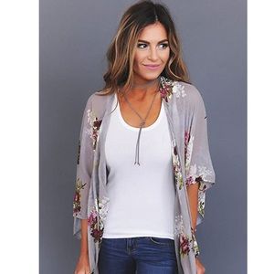 Floral Print Kimono Cardigan Cover Up Blou…